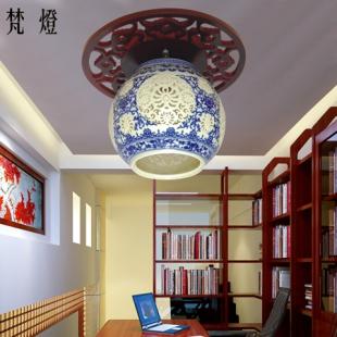 中式吸顶灯客厅灯陶瓷灯具卧室书房餐厅过道走廊明清古典实木灯饰