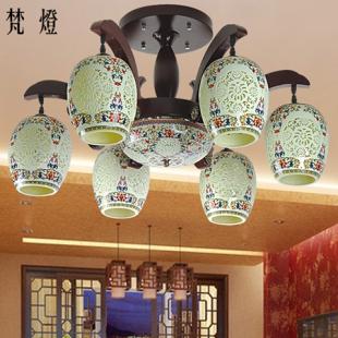 中式吸顶灯彩瓷陶瓷灯具明清古典灯饰实木大堂卧室书房餐厅客厅灯
