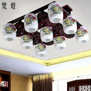 中式古典吸顶灯方形实木书房景德镇薄胎陶瓷灯饰餐厅客厅卧室灯具