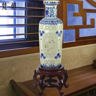 中式台灯客厅灯书房卧室床头古典实木创意奢华大号青花陶瓷灯具