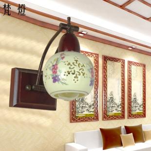 中式实木灯具明清古典单头陶瓷镜前客厅卧室过道床头景德镇壁灯饰