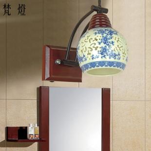 中式壁灯古典单头头实木青花陶瓷卧室床头走廊过道景德镇书房灯具