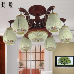 中式吸顶灯明清古典实木圆形客厅卧室书房餐厅大型陶瓷宜家灯具