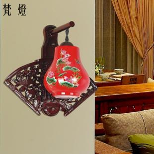 中式古典灯陶瓷红色客厅单头复古实木宜家浴室卫生间床头创意壁灯