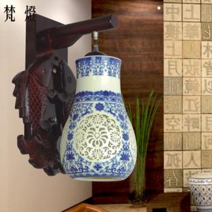 中式古典灯陶瓷镜前灯单头仿古实木宜家浴室卫生间床头宜家壁灯