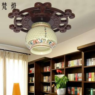 中式吸顶灯古典实木手雕书房餐厅卧室灯镂空景德镇天花客厅灯具