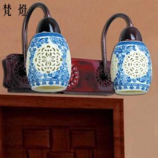 中式古典陶瓷镜前灯实木卧室灯床头灯走廊灯浴室灯镂空景德镇灯具