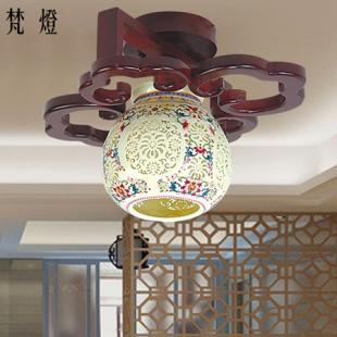 中式古典陶瓷灯景德镇五彩瓷吸顶灯阳台吧台玄关过道走廊灯具灯饰